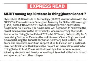MLRIT among Top 10 in Cisco ThingQbator Cohort 7