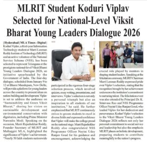 MLRIT Student Koduri Viplav Selected for National-Level Viksit Bharat Young Leaders Dialogue 2026